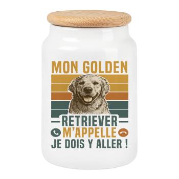 Hundehumor Mein Golden Retriever nennt mich Retro - Keksdose mit Holzdeckel - Weiß - Vorne