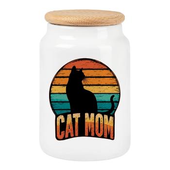 Cat Mom Vintage Sunset - Cat Cats - Cookie Jar with Wooden Lid - white - Front