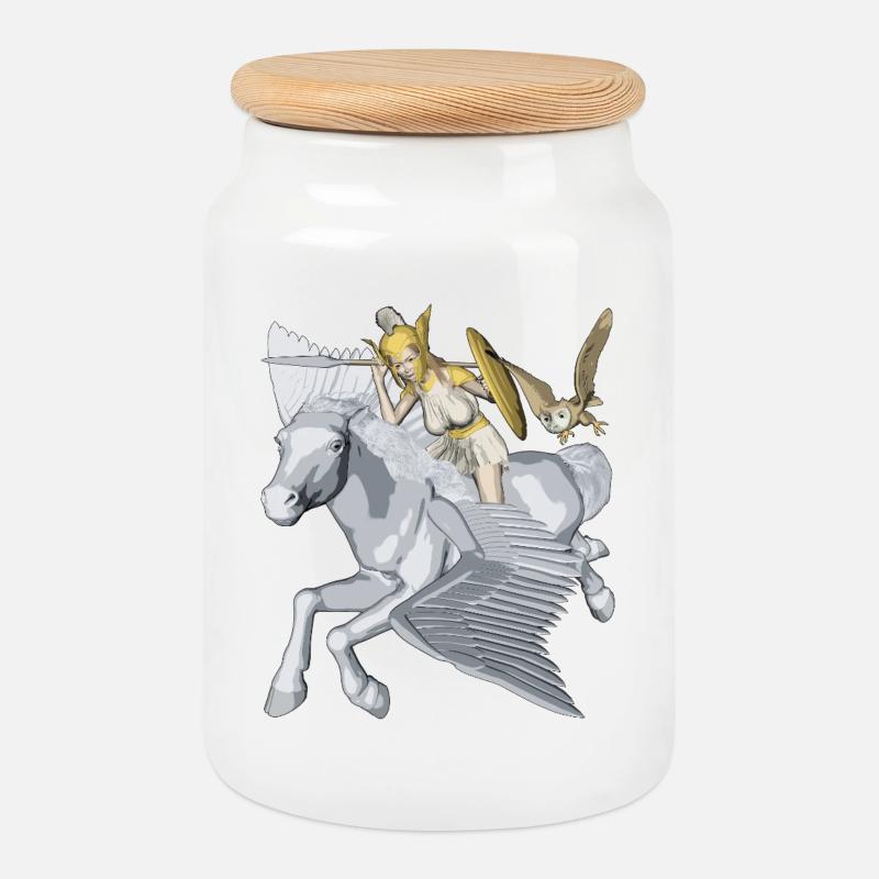 Athene und Pegasus - Keksdose mit Holzdeckel - Weiß
