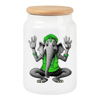 Elephant Yoga - Cookie Jar with Wooden Lid - white - Front