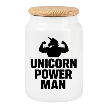 Unicorn Power Man Mythic Strength Logo - Keksdose mit Holzdeckel - Weiß - Vorne