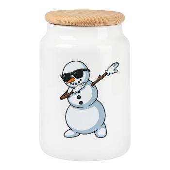 Dab Snowman Cartoon - Keksdose mit Holzdeckel - Weiß - Vorne