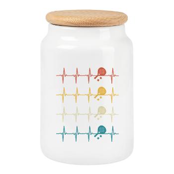 Padel heartbeat retro padel - Cookie Jar with Wooden Lid - white - Front