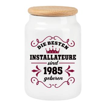 Anniversaire du plombier Né en 1985 Collègue - Boîte à biscuits avec couvercle en bois - blanc - Devant