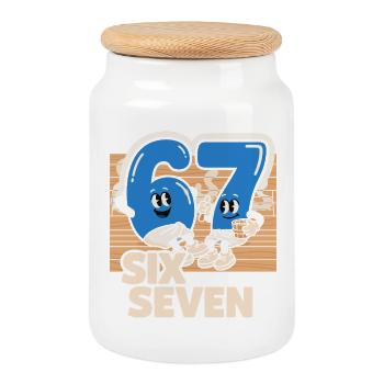 67 Six Seven meme Sauna Spa - Italian Lust - Cookie Jar with Wooden Lid - white - Front