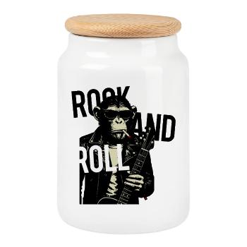 Rollin Monkey Rock  - Cookie Jar with Wooden Lid - white - Front