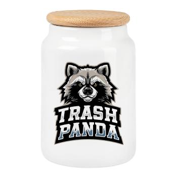 Trash Panda Raccoon Emblem - Cookie Jar with Wooden Lid - white - Front