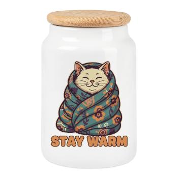 Katzenmantel Stay Warm Blütenmuster - Keksdose mit Holzdeckel - Weiß - Vorne