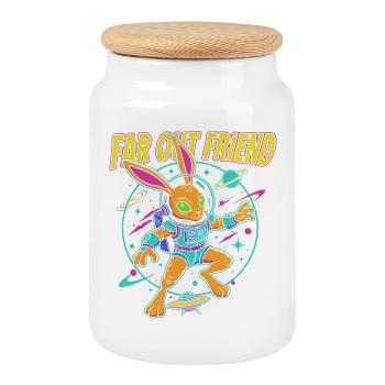 Far Out Bunny Space - Cookie Jar with Wooden Lid - white - Front