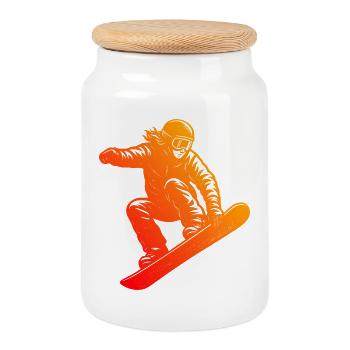 Simple snowboard timeless design - Cookie Jar with Wooden Lid - white - Front