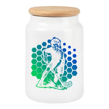 Compact floorball design for floorball - Cookie Jar with Wooden Lid - white - Front