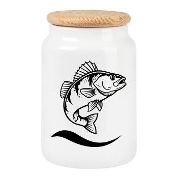 Jumping Perch Angler Action - Cookie Jar with Wooden Lid - white - Front