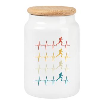 Cadeau rétro de Running Heartbeat pour les amateurs de course - Boîte à biscuits avec couvercle en bois - blanc - Devant