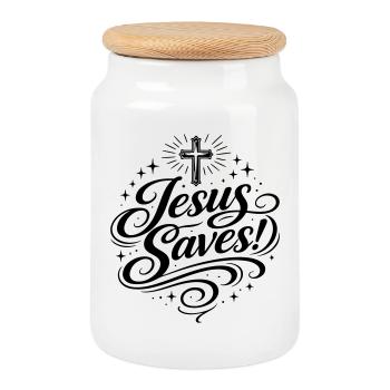 Jesus saves the cross in a Christian way - Cookie Jar with Wooden Lid - white - Front