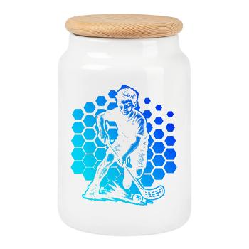 Floorball Love Clear Look for Floorball - Cookie Jar with Wooden Lid - white - Front