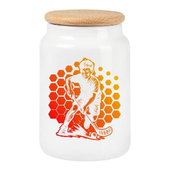 Modern Floorball Artwork - Cookie Jar with Wooden Lid - white - Front