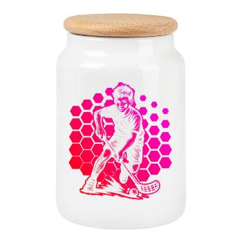 Simple floorball idea for floorball - Cookie Jar with Wooden Lid - white - Front