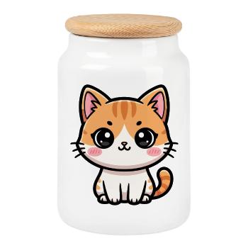 Chibi Tabby Kätzchen-Tee Art - Keksdose mit Holzdeckel - Weiß - Vorne