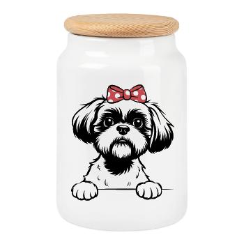 shih Tzu - Boîte à biscuits avec couvercle en bois - blanc - Devant