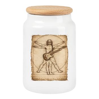 Vitruvian Rocker Gitarrist Design - Keksdose mit Holzdeckel - Weiß - Vorne
