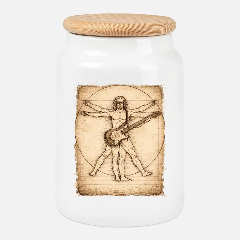 Vitruvian Rocker Gitarrist Design - Keksdose mit Holzdeckel - Weiß