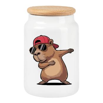 Dab frais de capybara - Boîte à biscuits avec couvercle en bois - blanc - Devant