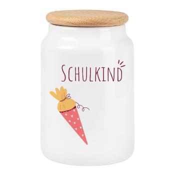 Schulkind Eiskegel Design - Cookie Jar with Wooden Lid - white - Front