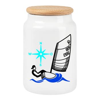 Optimist Opti Segelboot Segeln Kinder Regatta - Keksdose mit Holzdeckel - Weiß - Vorne