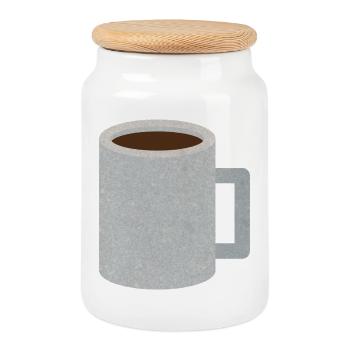 Stein-Speckle-Kaffeetasse - Keksdose mit Holzdeckel - Weiß - Vorne