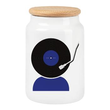 Schallplatten Kopf - Keksdose mit Holzdeckel - Weiß - Vorne