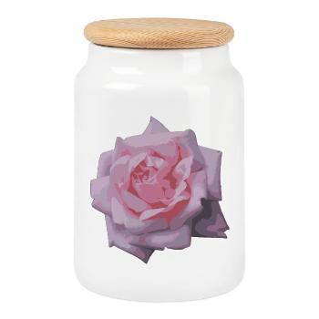 rose - Cookie Jar with Wooden Lid - white - Front