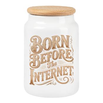 Born before the Internet - Funny Midlife Crisis - Cookie Jar with Wooden Lid - white - Front