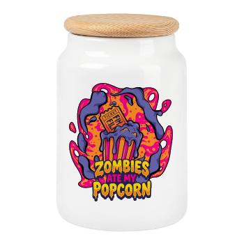 Zombies eat my popcorn - Cookie Jar with Wooden Lid - white - Front