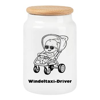 Diaper Taxi Driver - Cookie Jar with Wooden Lid - white - Front