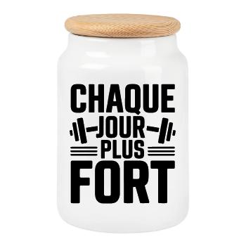 Fitness Motivation – Every day stronger - Cookie Jar with Wooden Lid - white - Front
