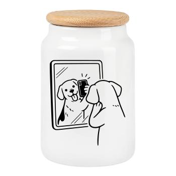 selfie dog hund - Keksdose mit Holzdeckel - Weiß - Vorne