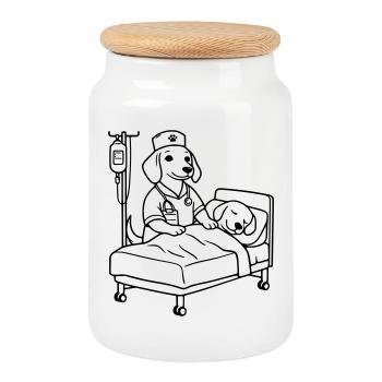 Édition chien de soins de clinique - Boîte à biscuits avec couvercle en bois - blanc - Devant