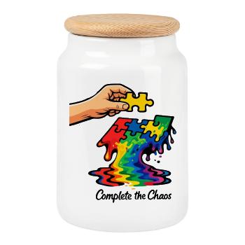 Autism Puzzle Piece Rainbow Awareness Art - Cookie Jar with Wooden Lid - white - Front