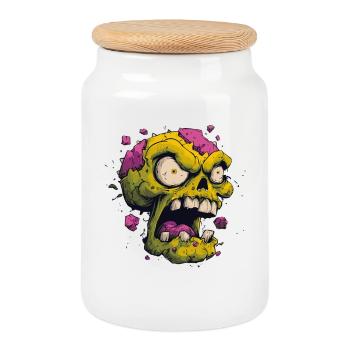 Explodierender Schädel – Comic Horror Motiv - Keksdose mit Holzdeckel - Weiß - Vorne