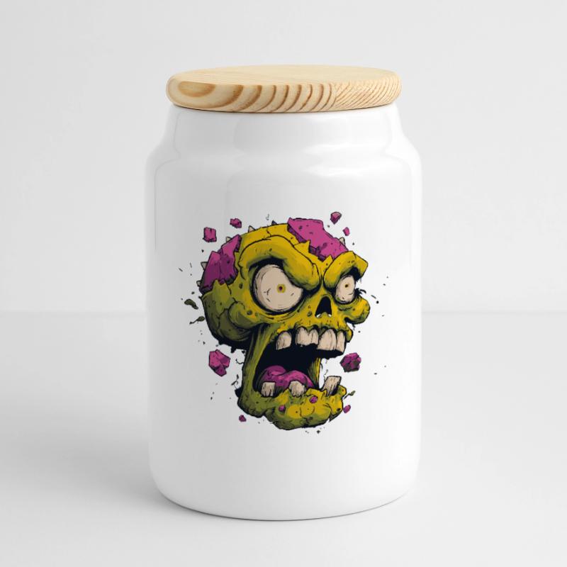 Exploding Skull – Comic Horror Motif Cookie Jar with Wooden Lid