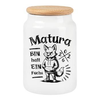 Matura 2026 - Bin halt ein Fuchs - Keksdose mit Holzdeckel - Weiß - Vorne