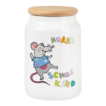 Hooray Schoolchild Mouse - Cookie Jar with Wooden Lid - white - Front