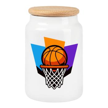 Basketball Hoop Graphic Dunk Design - Cookie Jar with Wooden Lid - white - Front