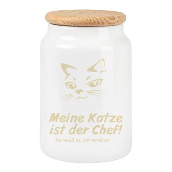 Mon chat est le patron - Boîte à biscuits avec couvercle en bois - blanc - Devant