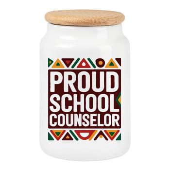Conseiller scolaire fier | Motif géométrique - Boîte à biscuits avec couvercle en bois - blanc - Devant