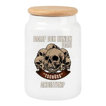 May I offer you the goodbye - Cookie Jar with Wooden Lid - white - Front