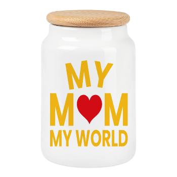 Ma mère, mon monde - Boîte à biscuits avec couvercle en bois - blanc - Devant