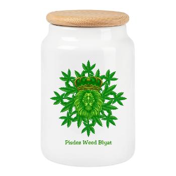 Pisdez Weed Blyat - Cookie Jar with Wooden Lid - white - Front