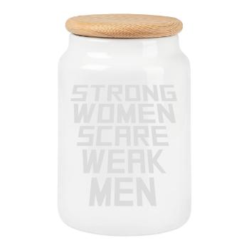 Strong Women Scare Weak Men Confident Feminist - Cookie Jar with Wooden Lid - white - Front