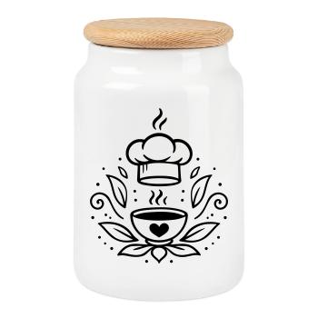 Bol de cuisine végane avec cœur et chapeau de chef - Boîte à biscuits avec couvercle en bois - blanc - Devant